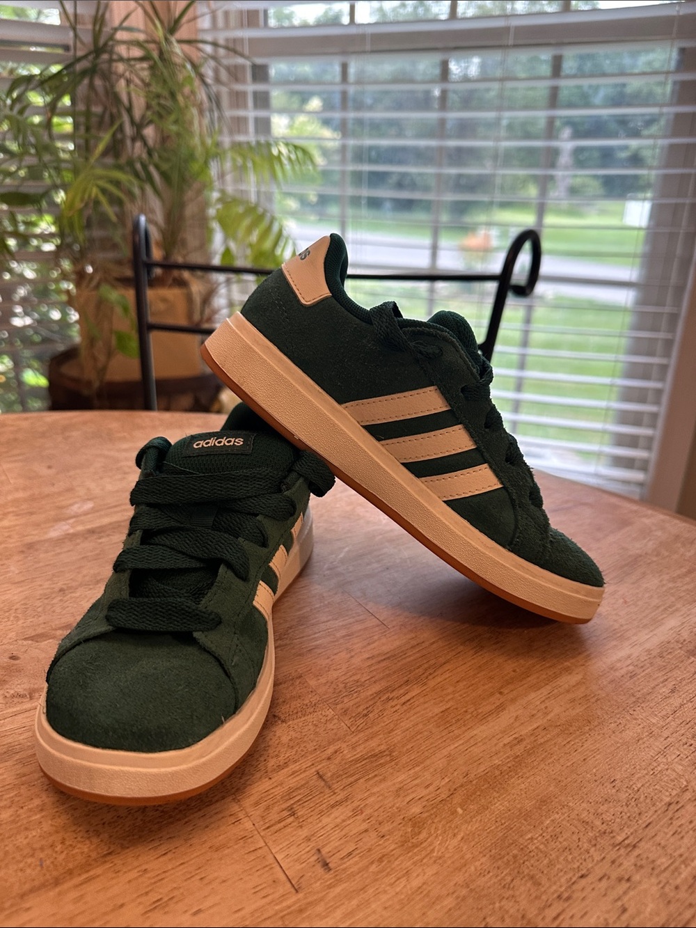 adidas Dark Green Suede Sneakers with Cream Stripes